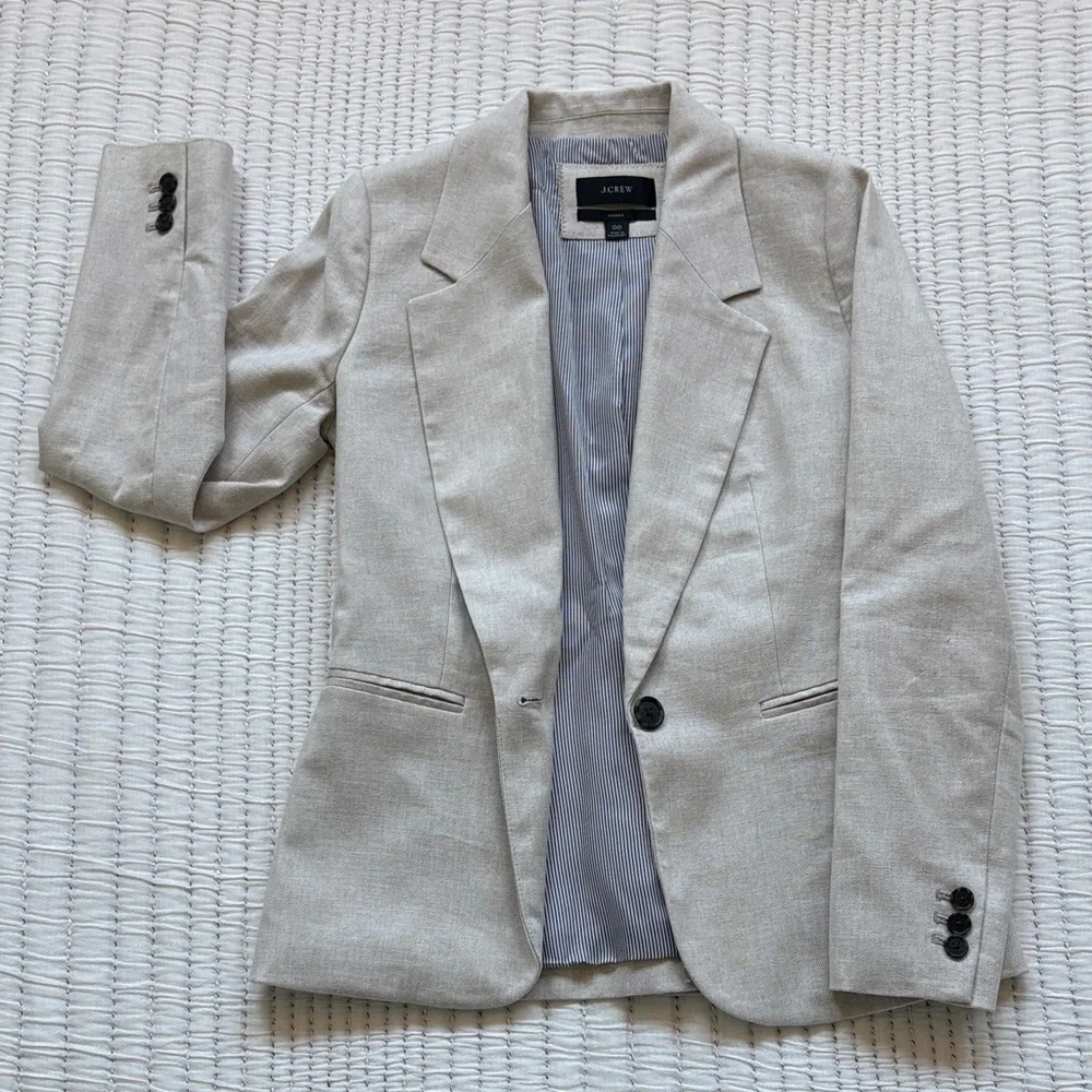 J. Crew Parke Blazer - Light Natural Linen-Blend Single-Button